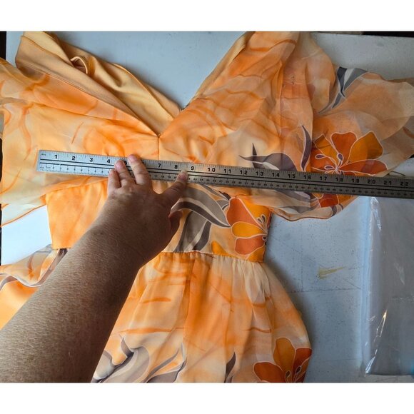 Vintage Edith Flagg Maxi Dress - Orange Floral Chiffon Kaftan Style - Size Small - Picture 9 of 9